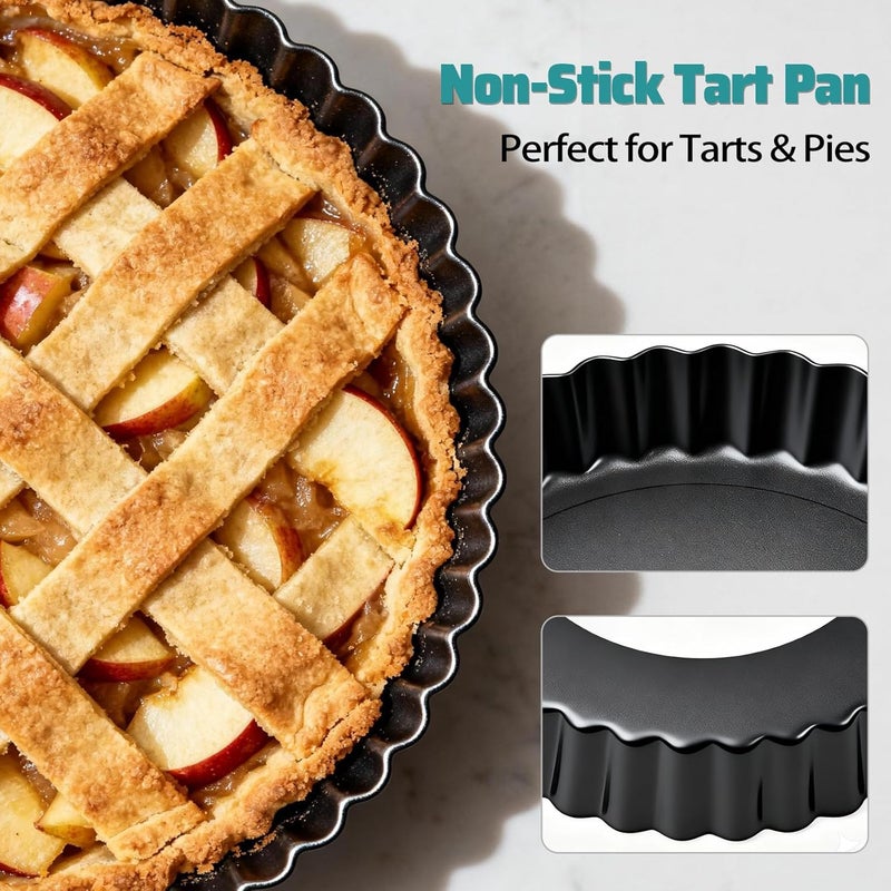 EPPARN Tart Pan 2 Pack, 9 Inch Non-Stick Carbon Steel Pie Pan, Tart Pans with Removable Bottom - Perfect Molds for Making Quiches, Brownies, and Fruit Tarts with Grooved Edges - Image 3